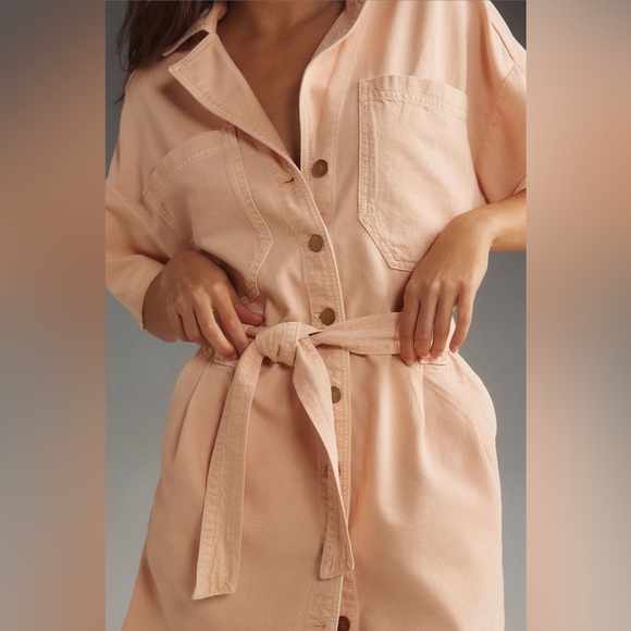 ✨ Anthropologie Short-Sleeve Deconstructed Denim Mini Dress Sz L - Picture 4 of 9